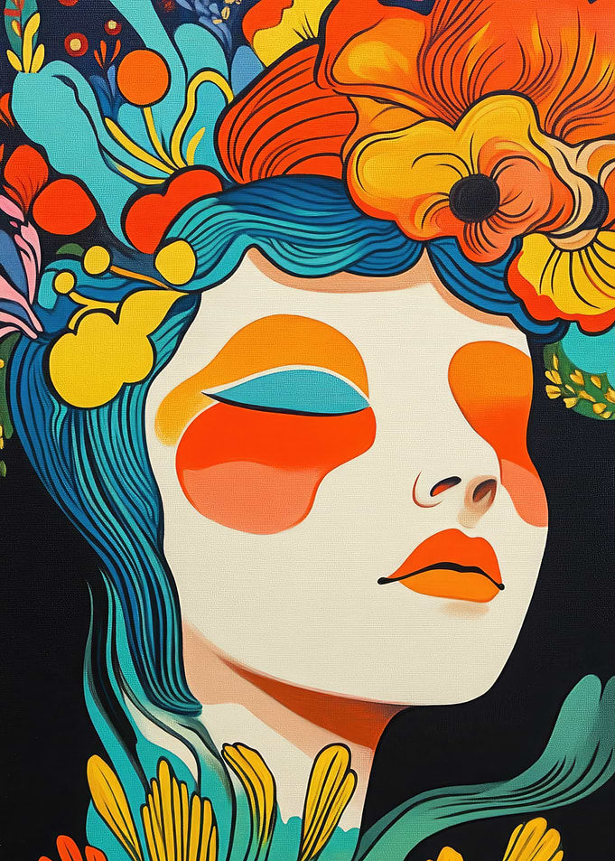 Abstract Girl Portrait with Flowers