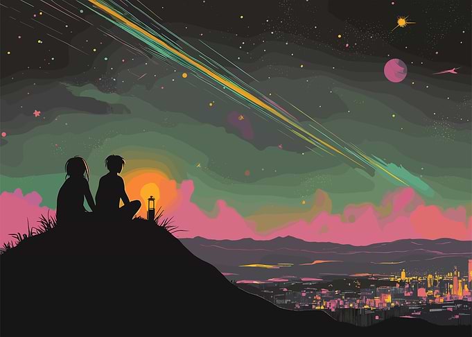 Silhouettes Under a Starry Sky