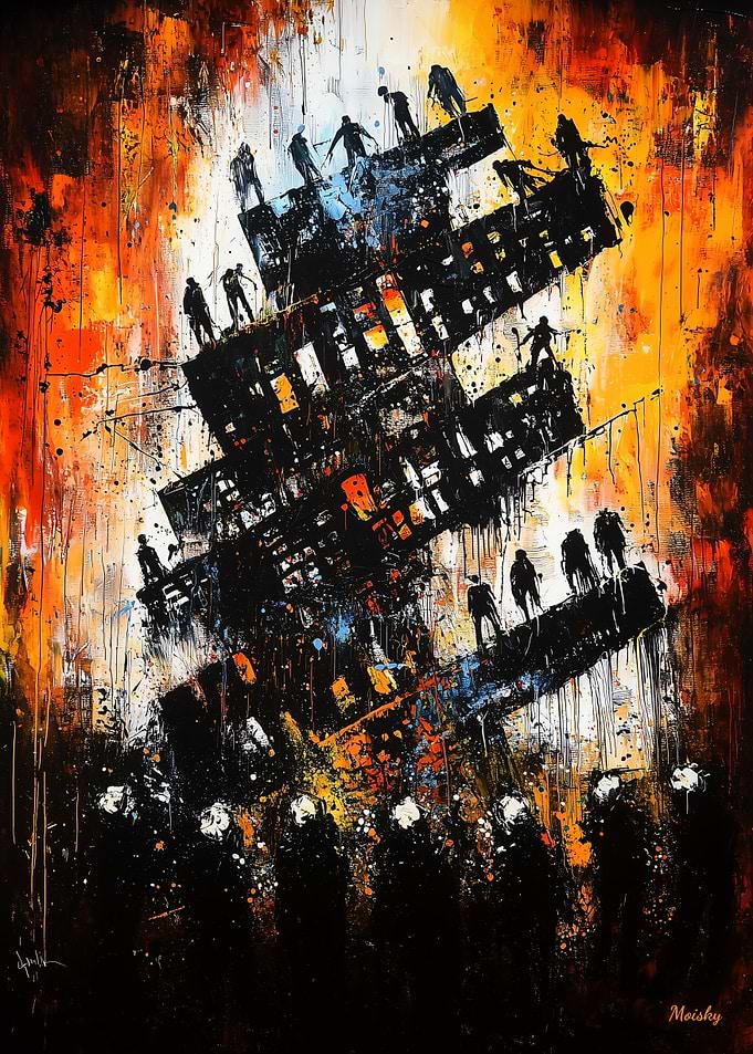 Collapse of Order – Expressionist Dystopian Cityscape