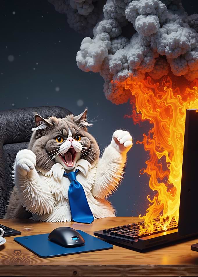 Cat Celebrating Laptop Fire