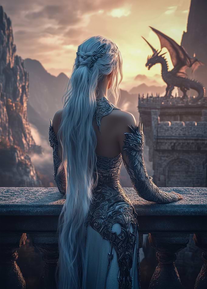 Dragon & Woman Fantasy Art