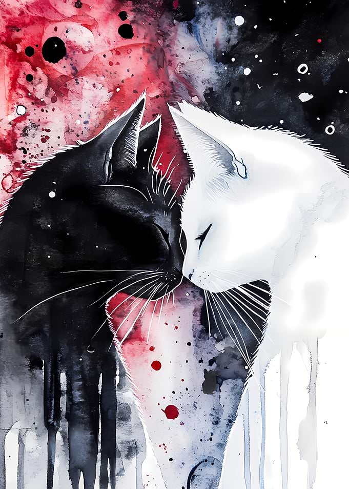 Black and White Cats Watercolor