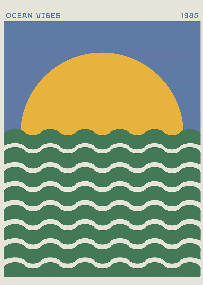 Retro Ocean Sunset Waves – Vintage 80s Coastal Art