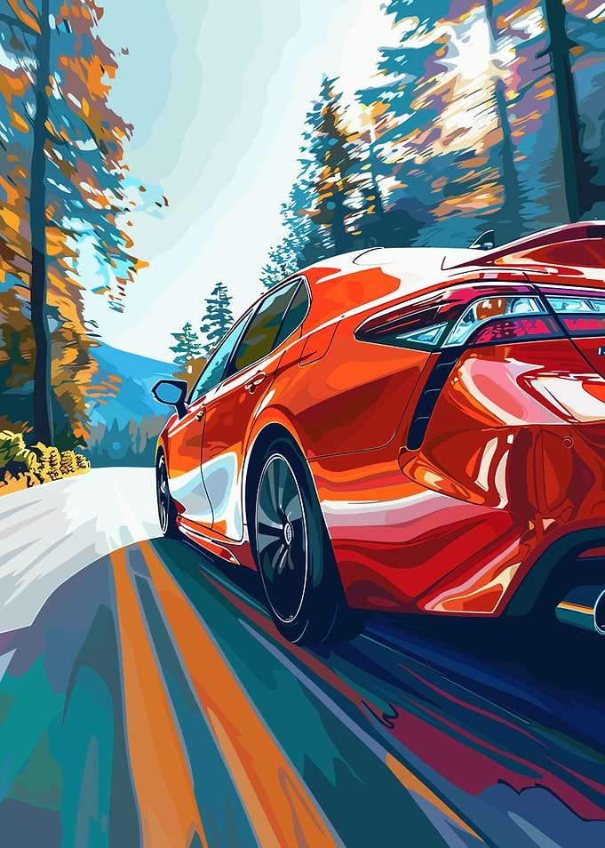 Red Car on Winding Road