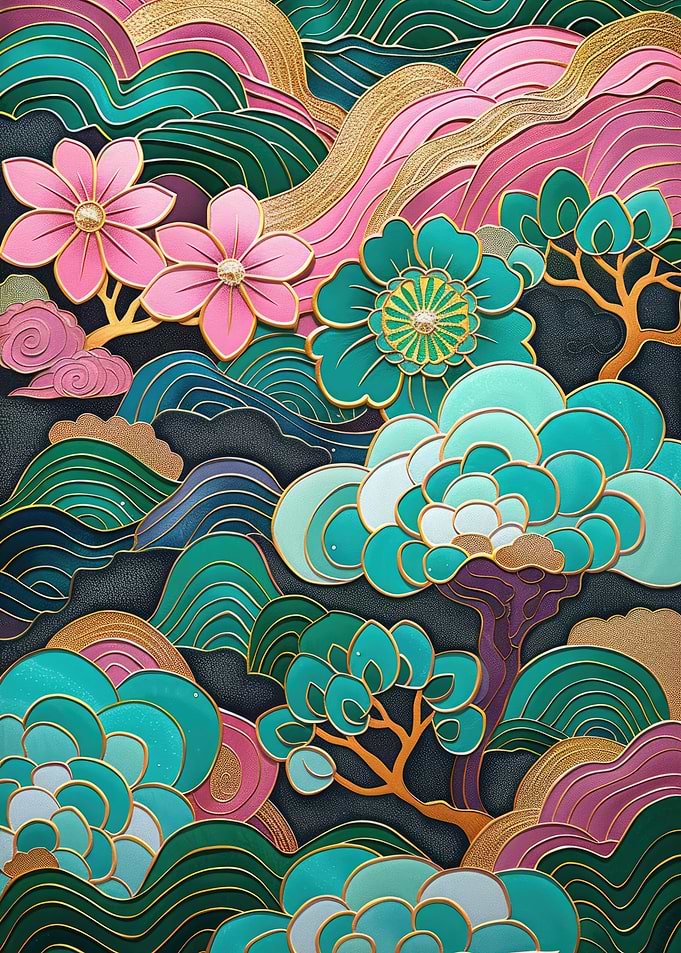 Japanese Floral Landscape
