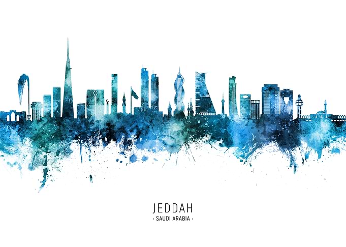 Jeddah Skyline Watercolor
