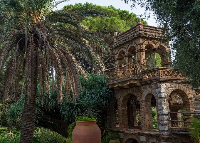 Brick Tower in Lush Garden