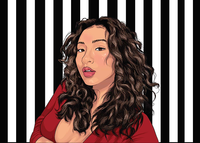 Woman in Red with Curly Hair