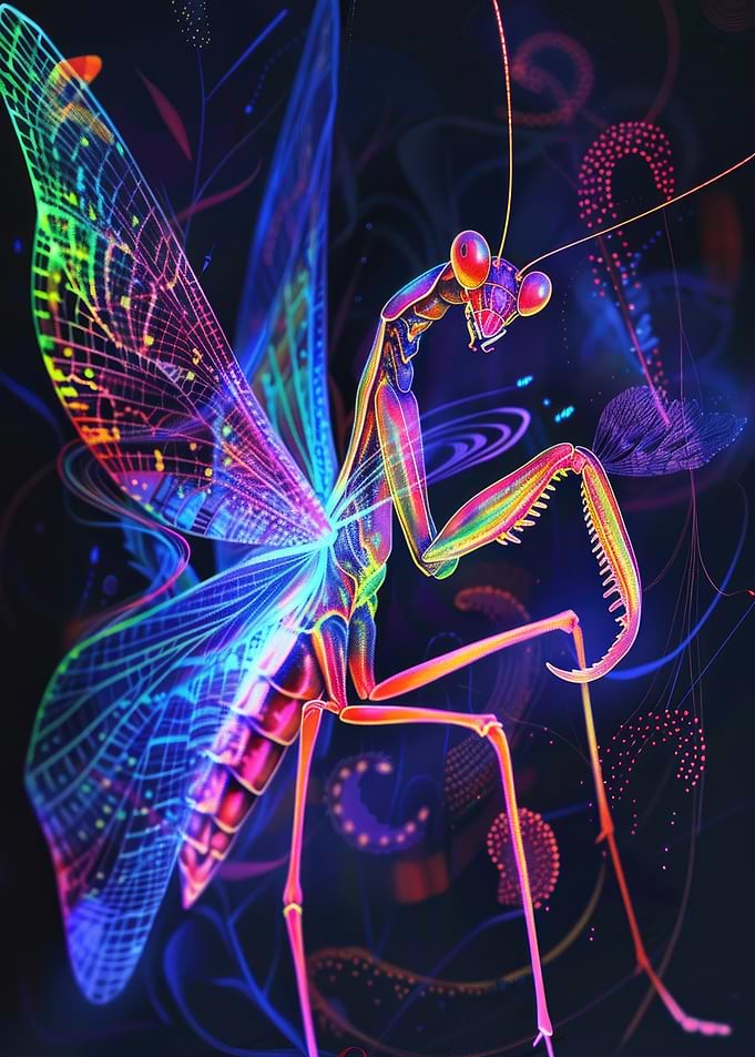 Neon Praying Mantis