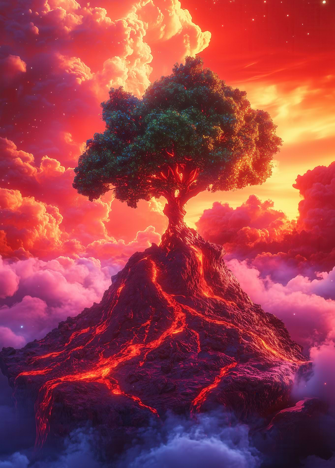 Volcanic Tree in the Clouds