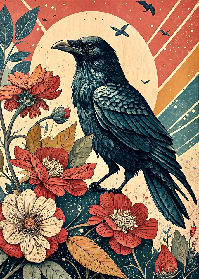 Raven and Flowers