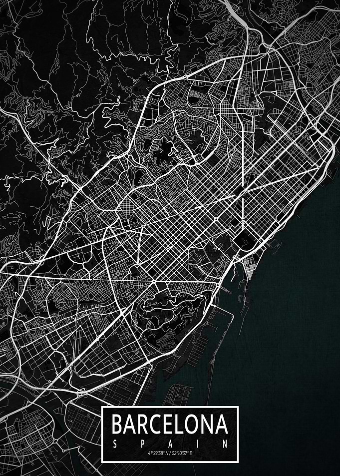 Barcelona City Map Spain Dark