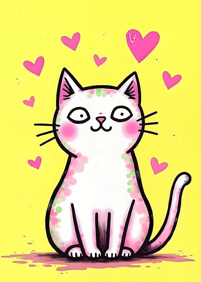 Cute Cat with Hearts