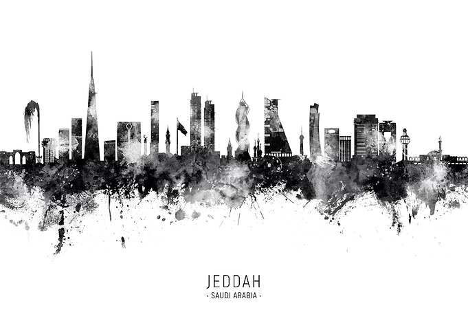 Jeddah Skyline Watercolor
