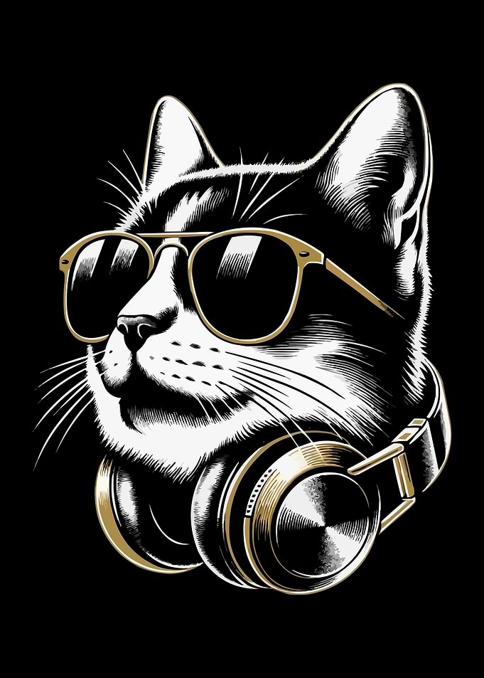 Cool DJ Cat with Headphones