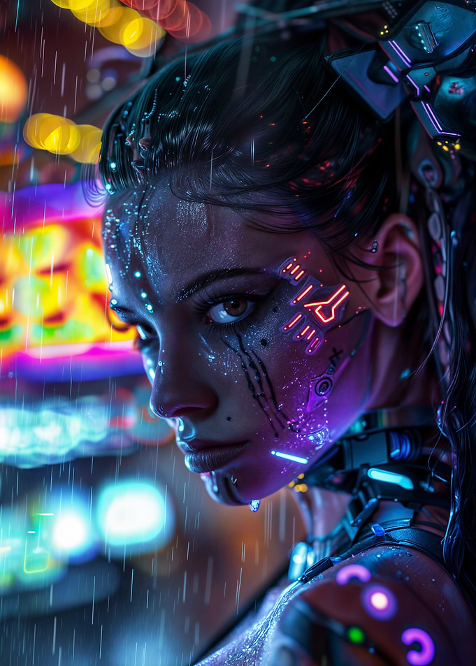 Cyberpunk Woman in Rain