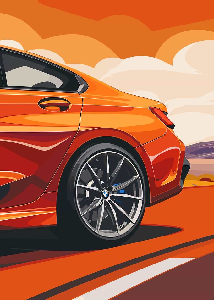 Orange BMW on Road