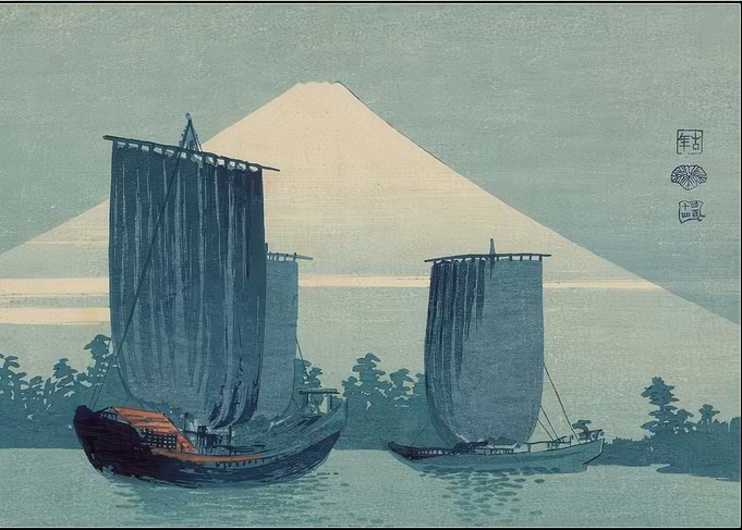 Mount Fuji and Sailing Ships