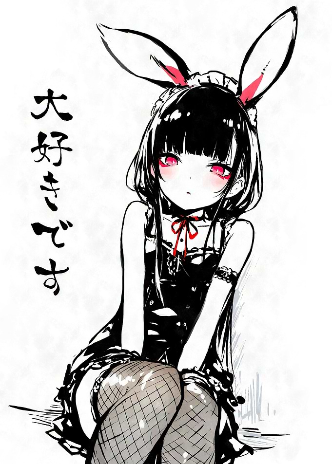 Black Ink Bunny Girl Love