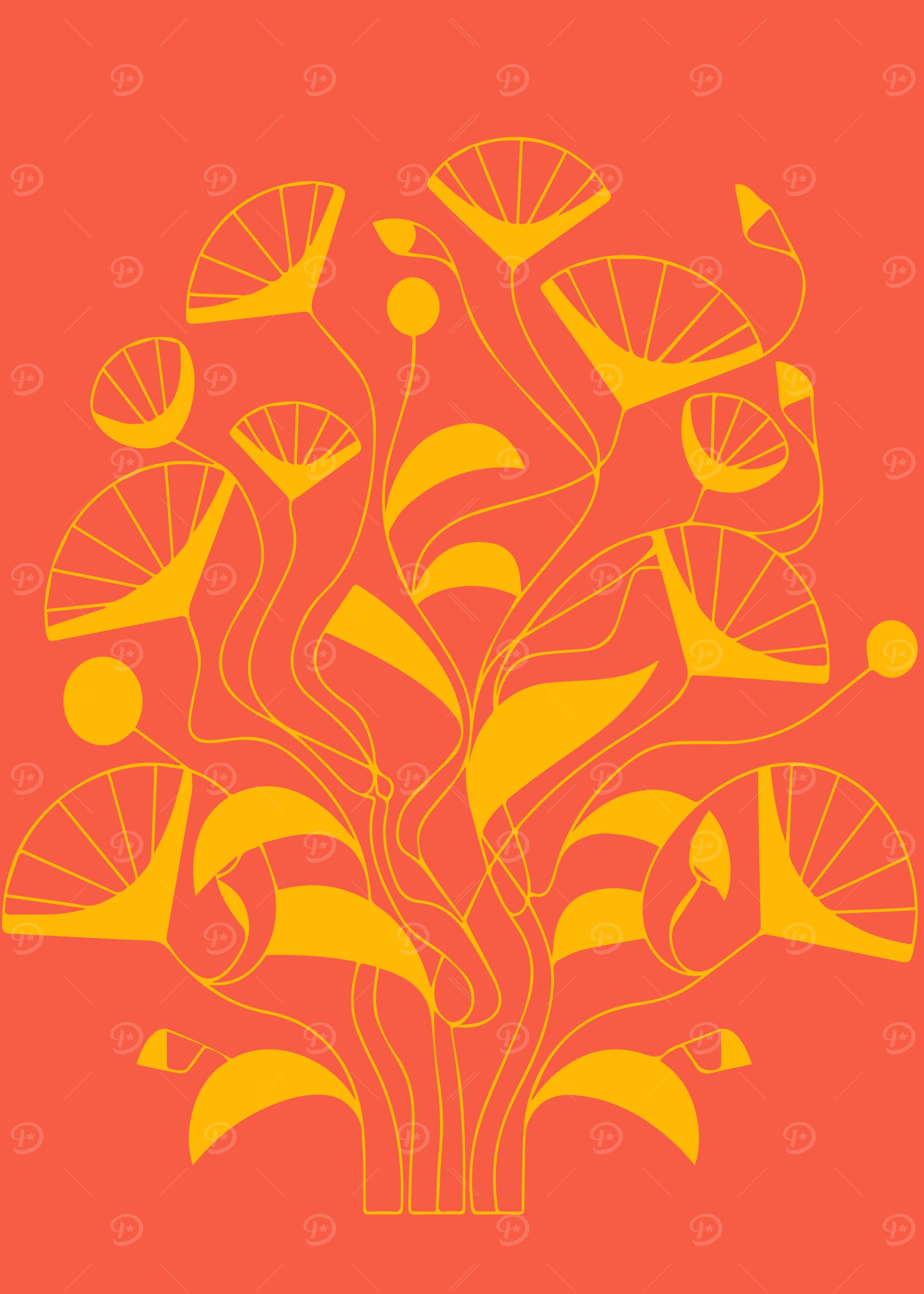 Vibrant Yellow Botanical Flowers on Orange