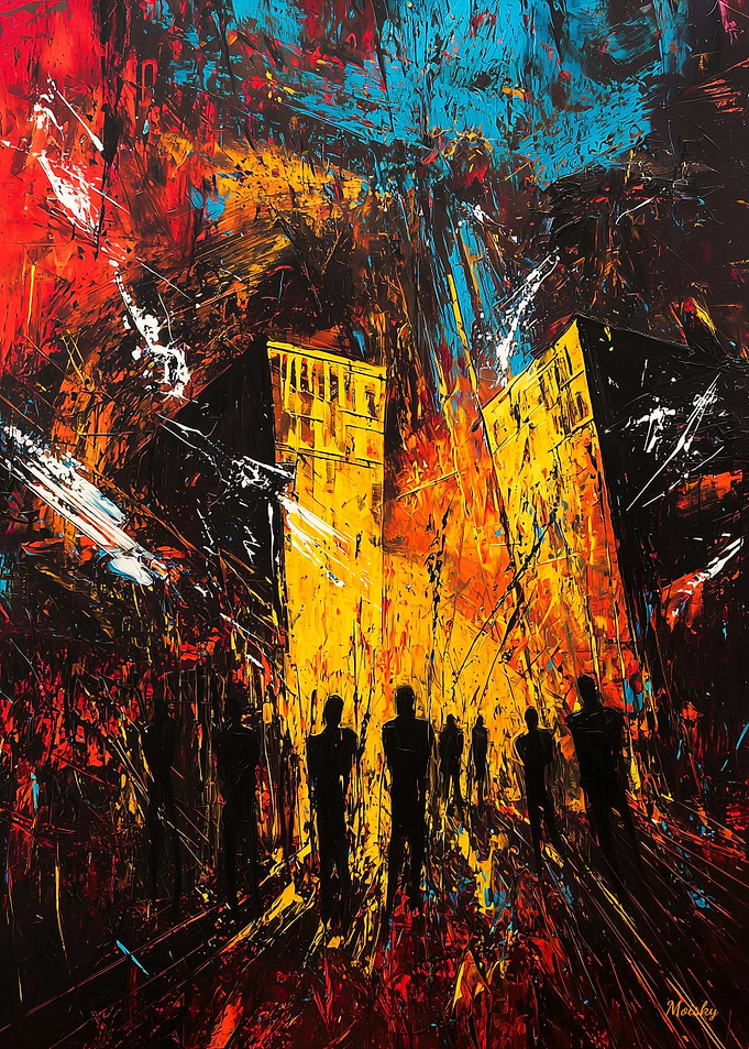 Urban Inferno – Expressionist Cityscape in Chaos