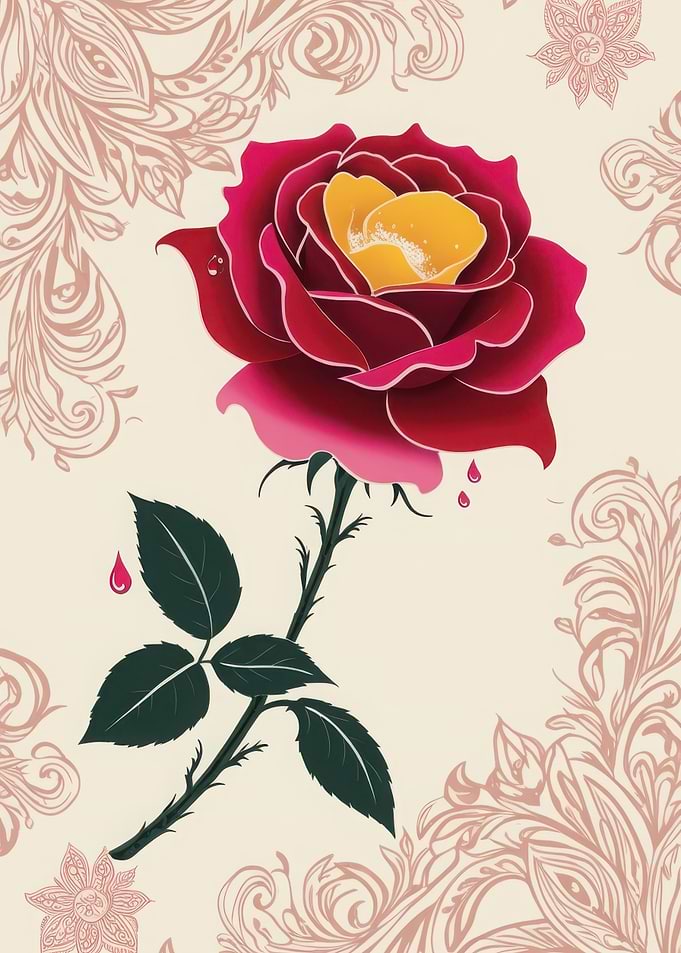 Red Rose with Droplets