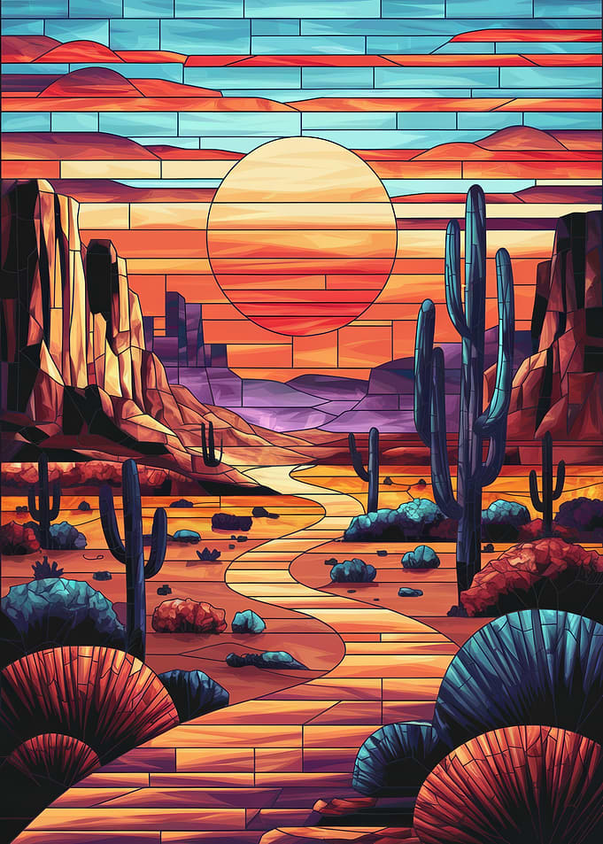 Stained Glass Desert Sunset
