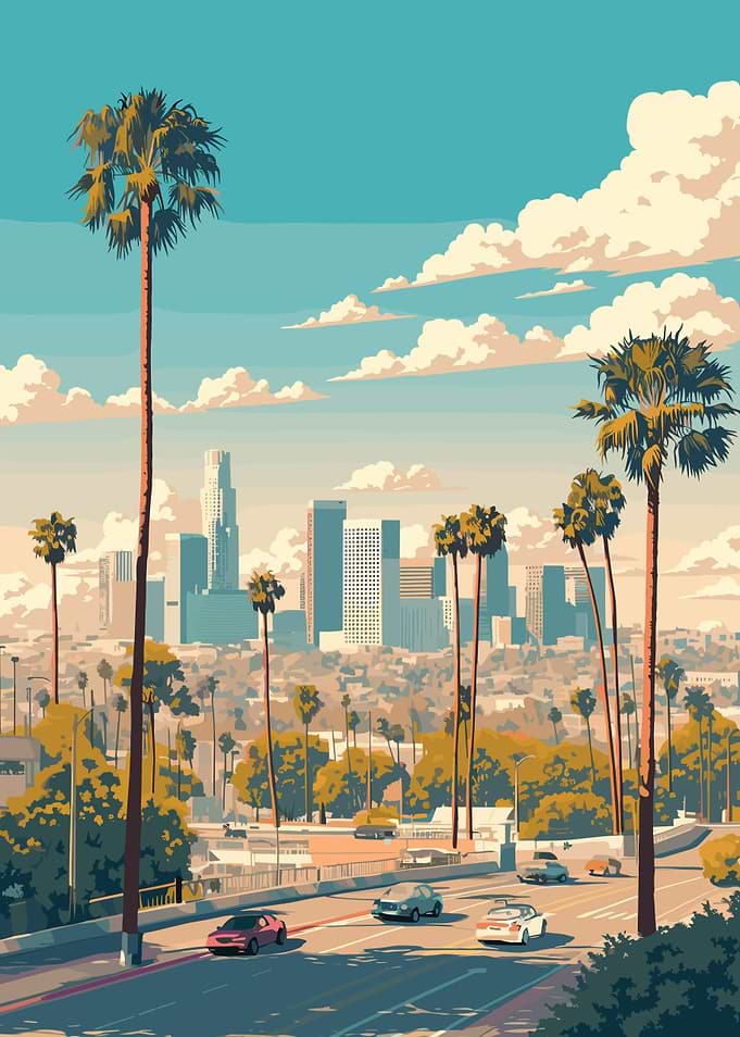 Los Angeles Skyline with Palm Trees