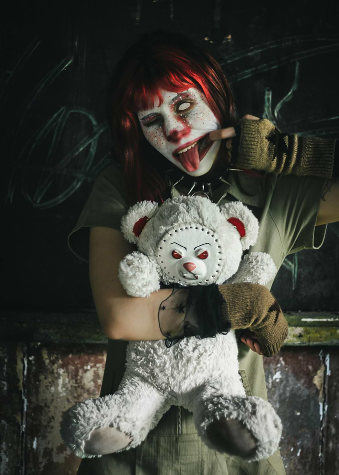 Creepy Clown with Teddy Bear