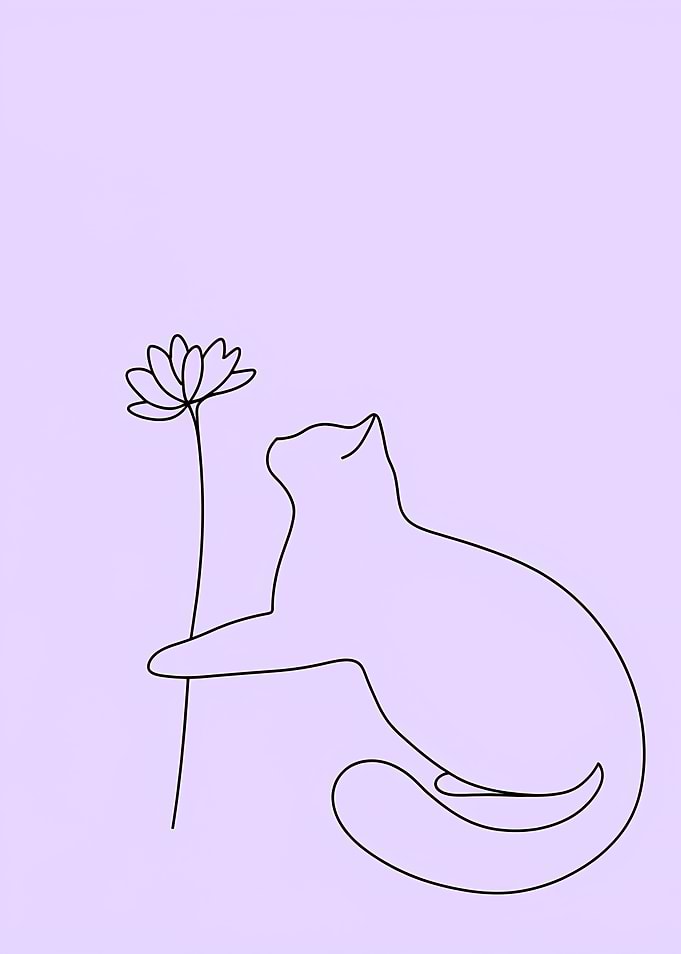 Cat and Flower Line Art