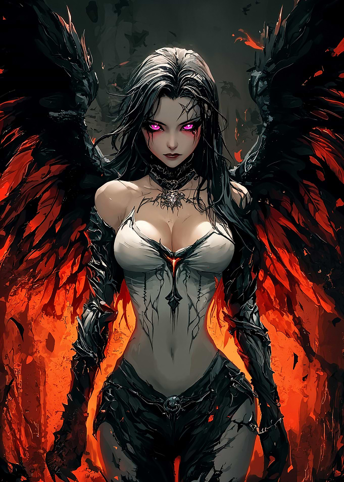 Dark Angel with Crimson Wings