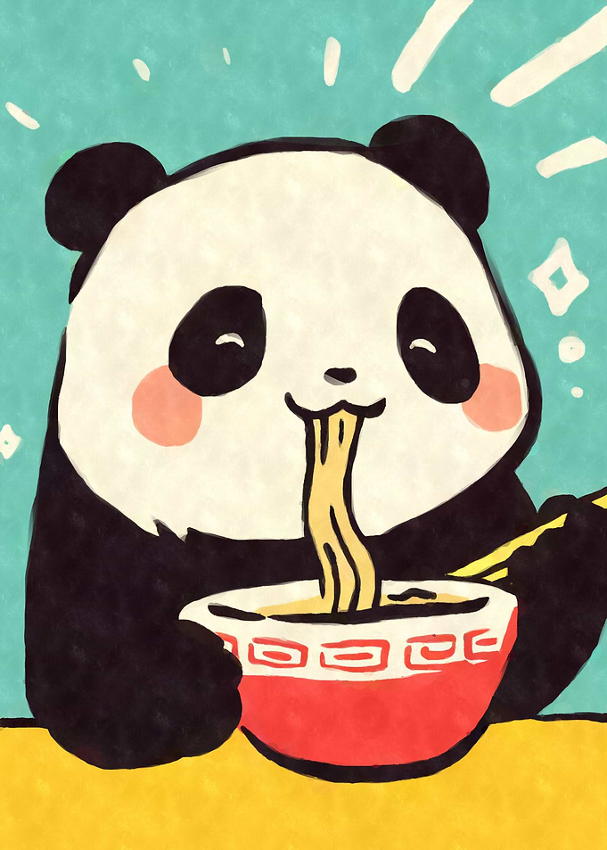 Big Cute Panda Eating Ramen