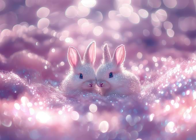 Two White Bunnies in Pink