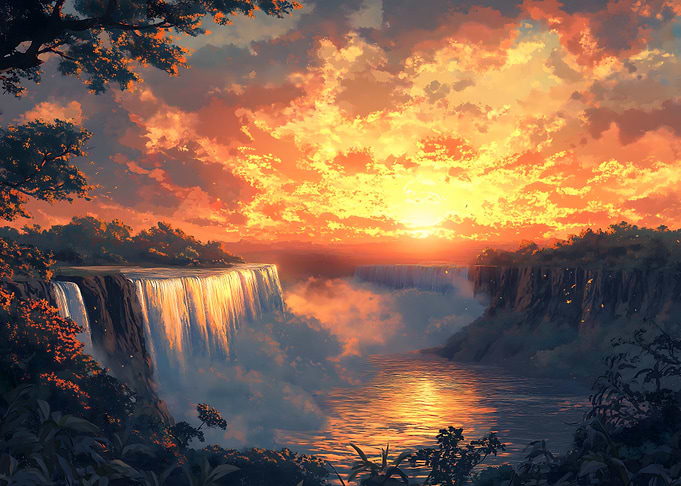 Waterfall Sunset