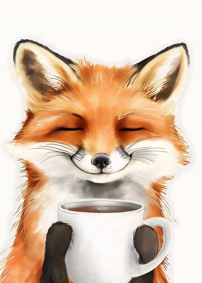 Fox with Coffee Watercolor Paint