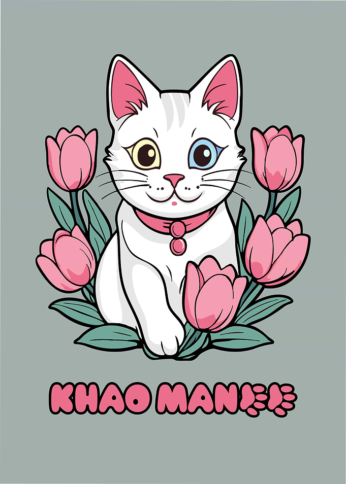 Khao Manee Cat with Tulips
