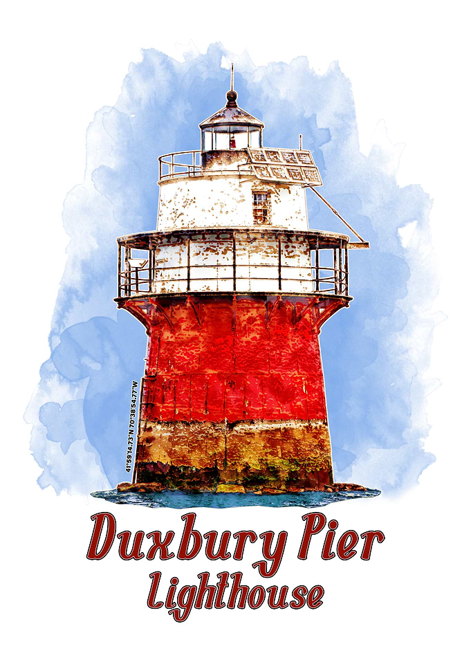 Duxbury Pier Lighthouse Watercolor - Massachusetts