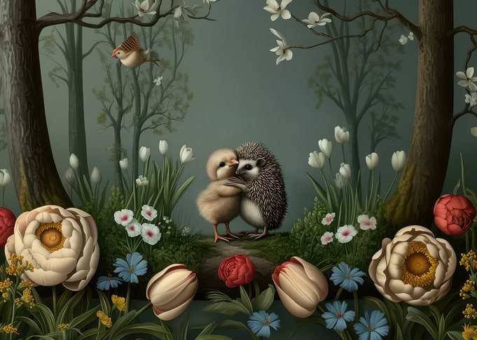 Hedgehog and Chick in Spring