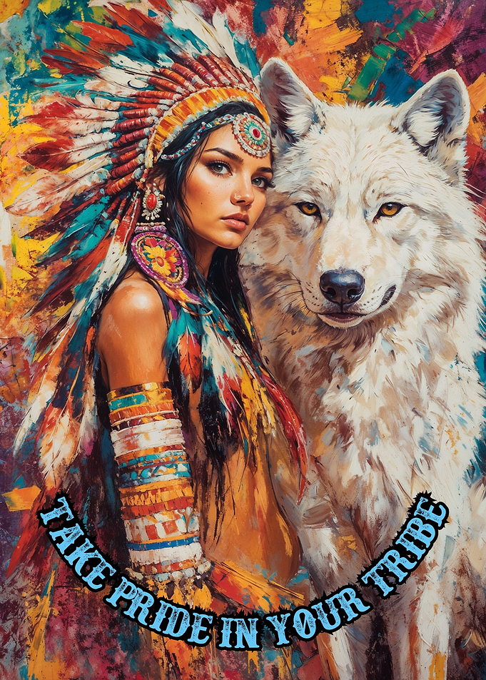 Native American Woman and Wolf