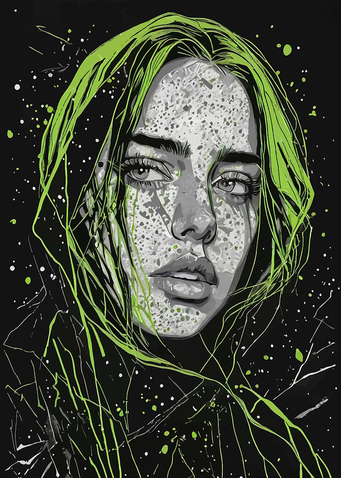 Billie Eilish Green Hair Portrait