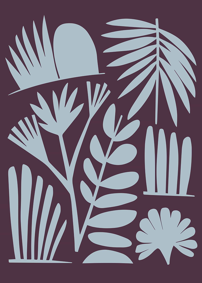 Abstract Botanical Silhouettes in Light Blue and Earthy Tones