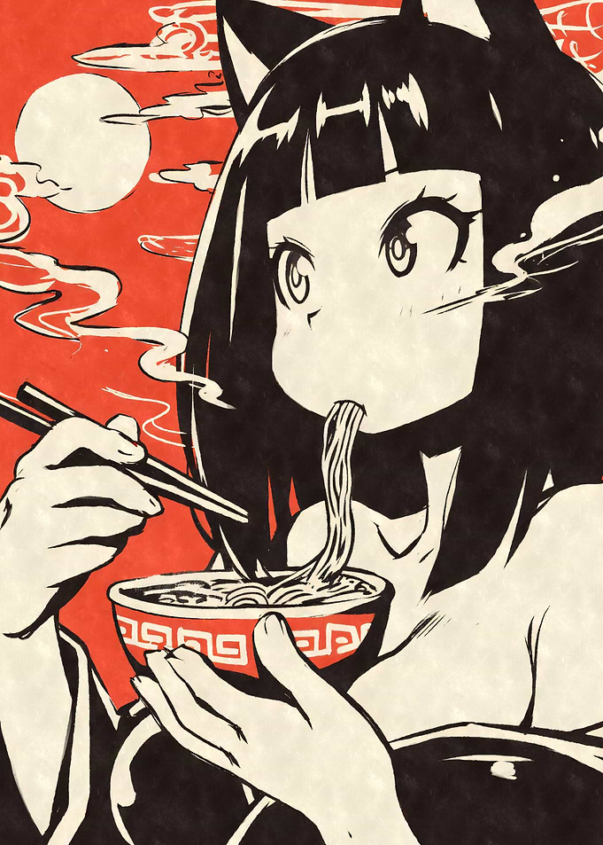 Anime Cat Girl Eating Ramen