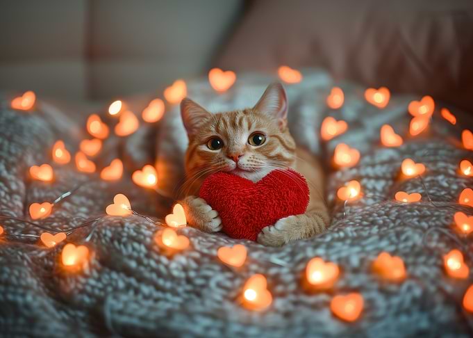 Cat with Heart Lights