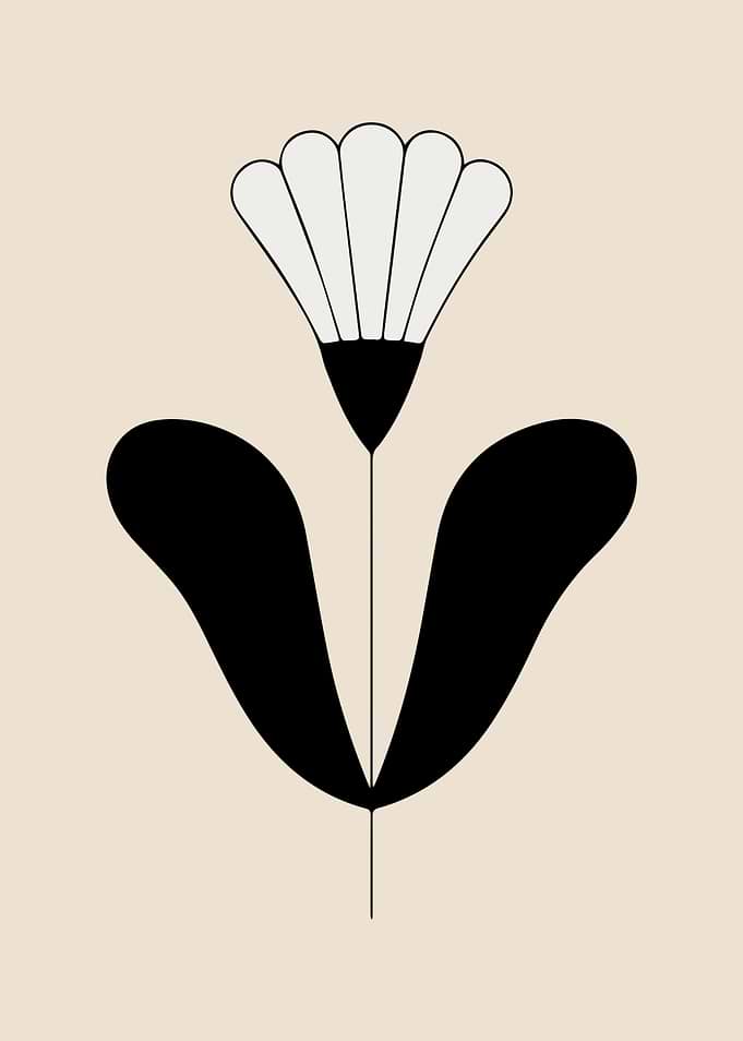 Minimalist Black and White Folk Flower