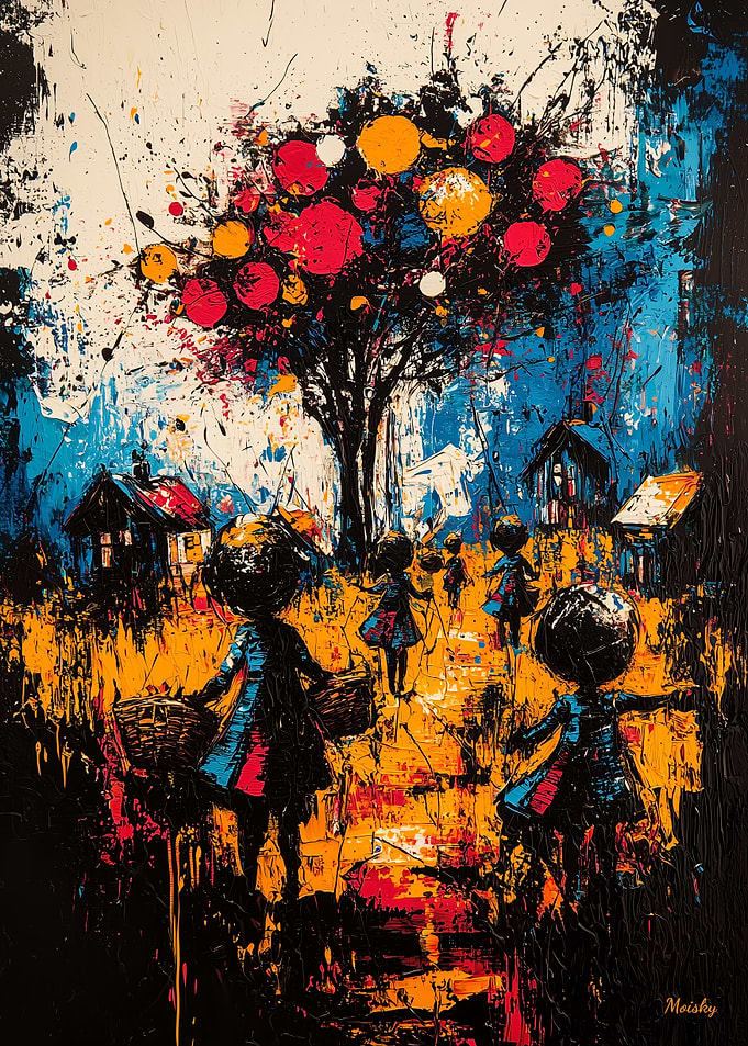 Harvest of Dreams – Expressionist Surreal Village Scene
