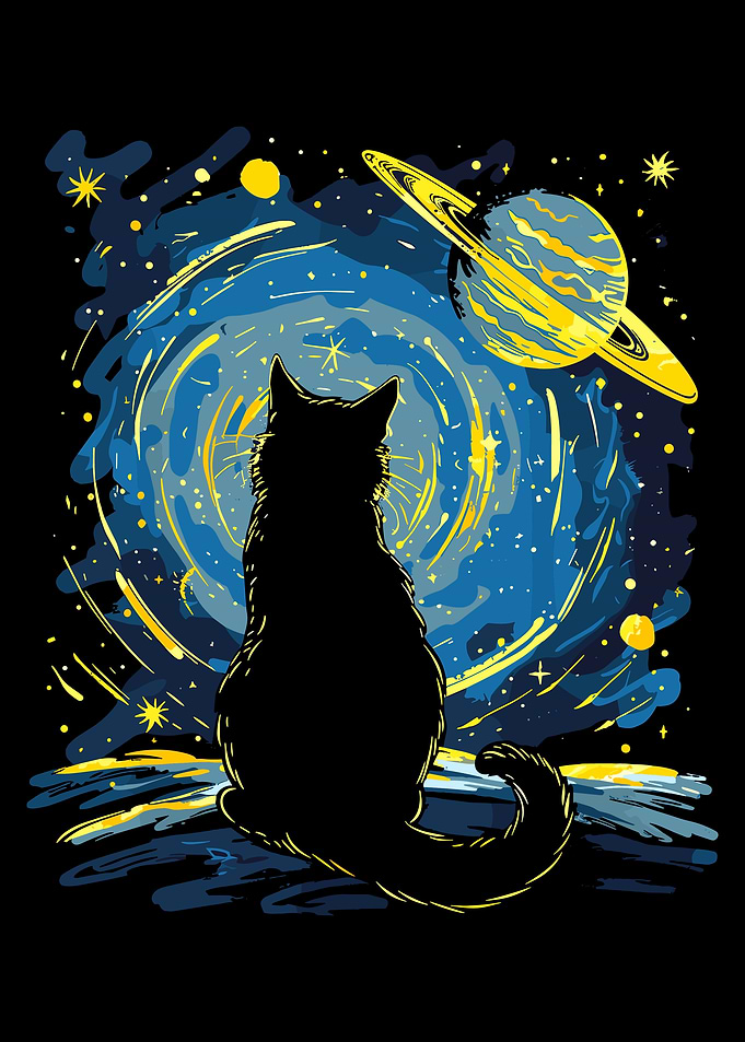 Cat Gazing at the Stars