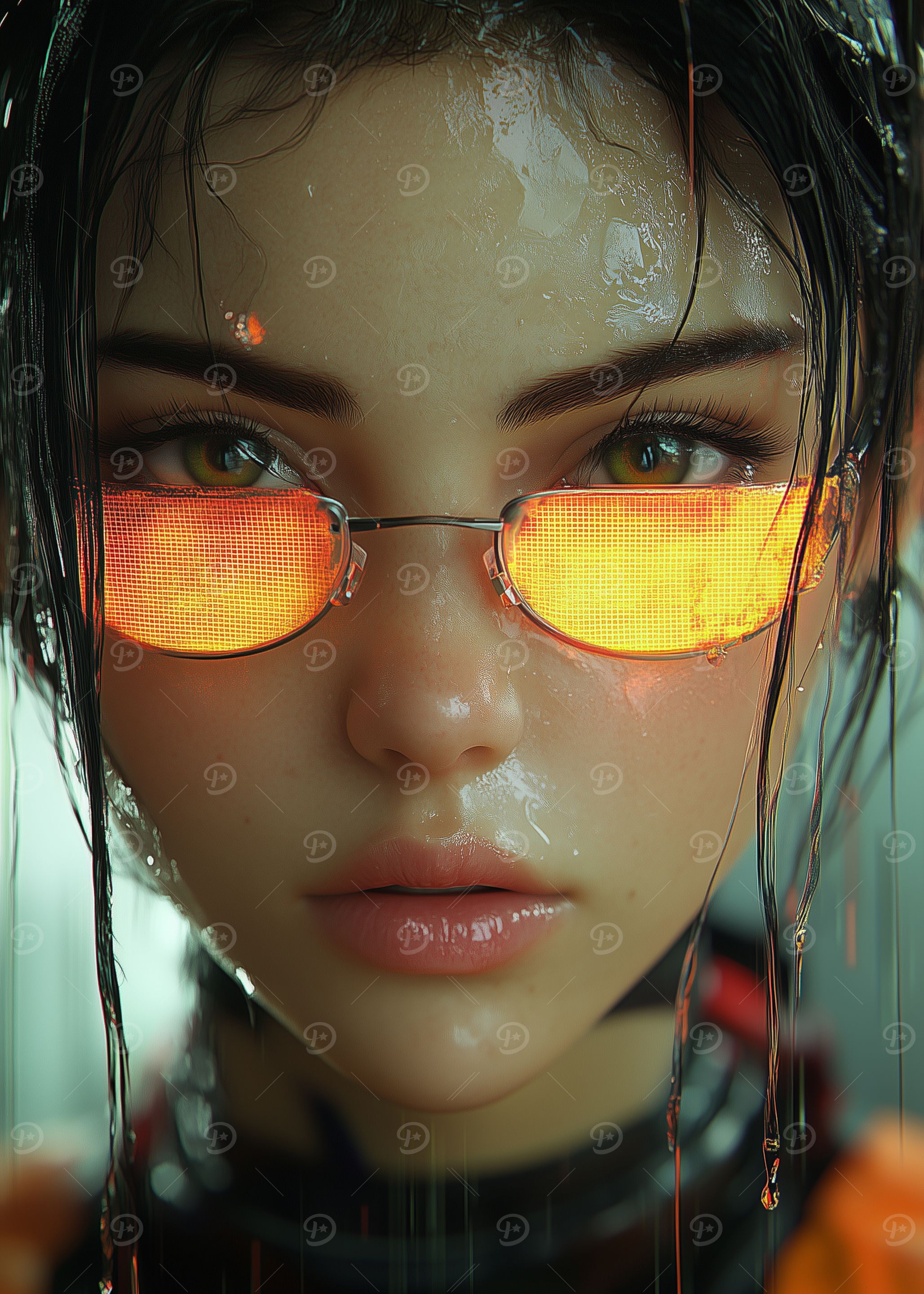 Cyberpunk Woman with Glowing Glasses