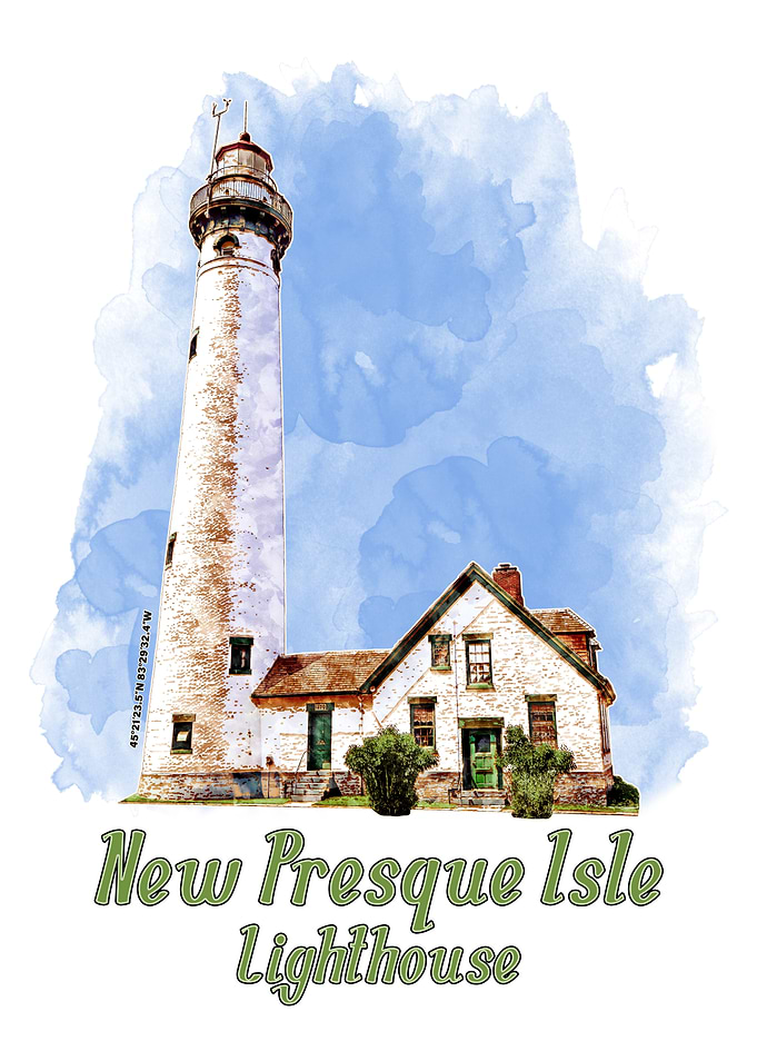 New Presque Isle Lighthouse Watercolor - Michigan