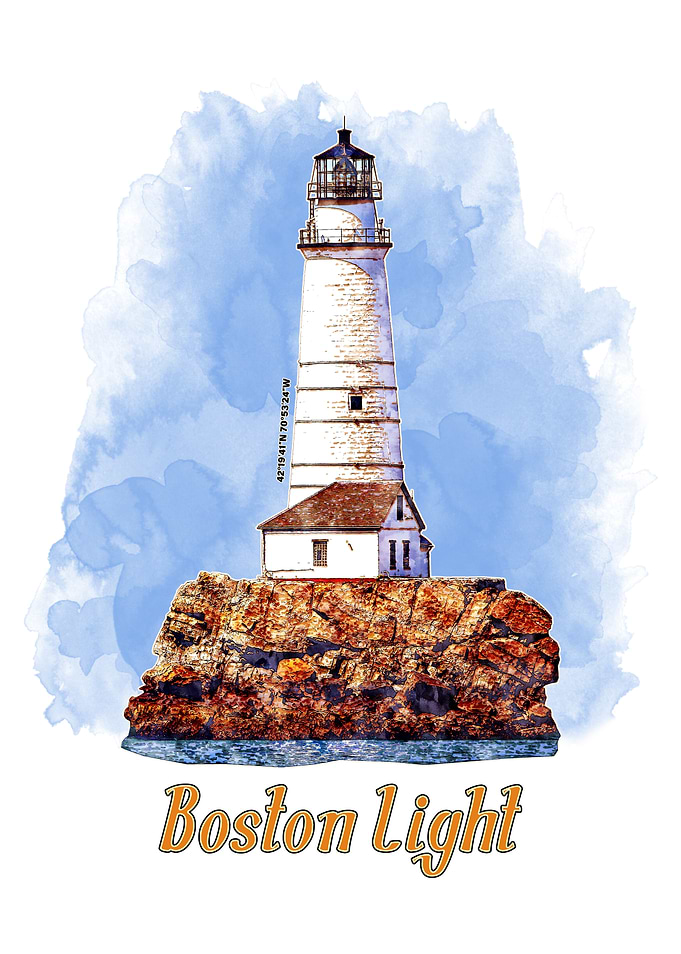 Boston Light Lighthouse Watercolor - Massachusetts