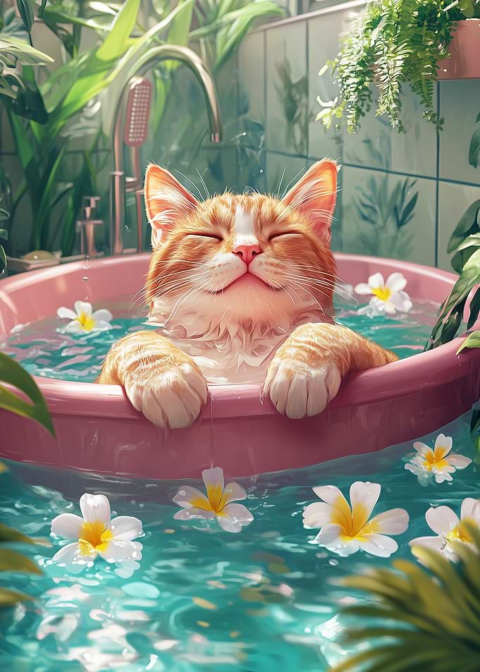 Cat Relaxing in Bath